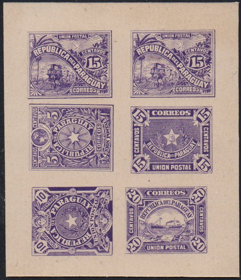 Paraguay 1886 Official proof essay sheetlets of 6